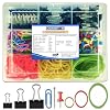 Complete Office & Desk Stationery Kit 9-in-1 | Binder Clips, Paper Clips, Office Pins, Push Pins & Multi-Size Rubber Bands | Essential Stationery Supplies for Home, School & Office