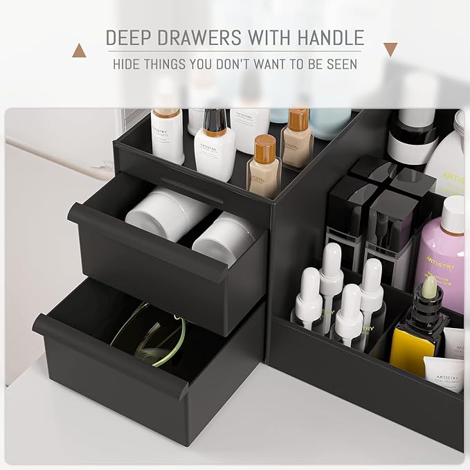 Shuttle Art ABS Plastic Desk Organiser with Drawer,Multifunctional Desk Organizer,Customized Desk Organizer with Pencil Holders,Sticky Note,Paperclip StorageIOffice Table Stand for Home/Office(Black) - Image 2