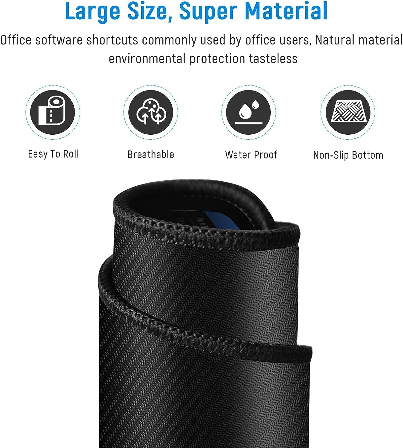 JICOOT Anti-Slip Keyboard Pad with Office Software Shortcuts Pattern, Clear Extended Large Cheat Sheet Mouse Pad, Large Rubber Base Mice Smooth Cloth Desk Mat, Excel Shortcut Keys Mouse Pad (80x30cm) - Image 3